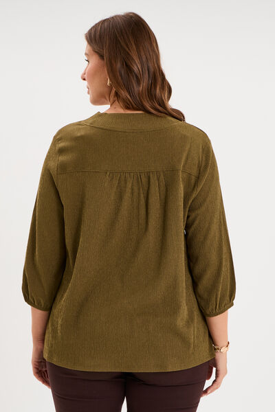Blouse oversize manches 3/4 et col en V beige femme grande taille