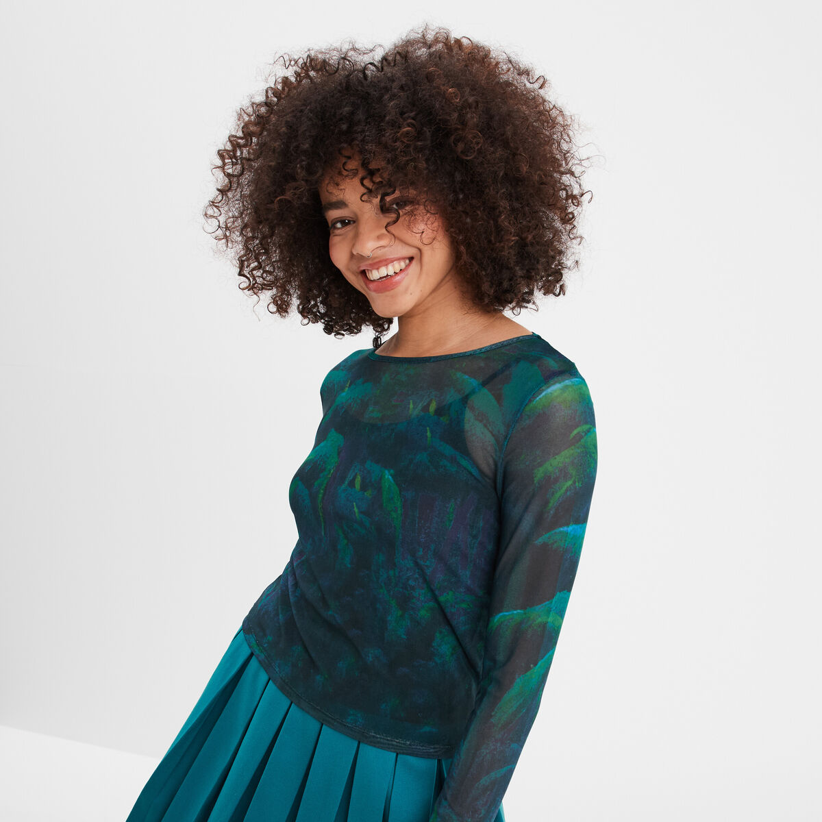 T-shirt résille ajusté col rond Liberto vert foncé femme