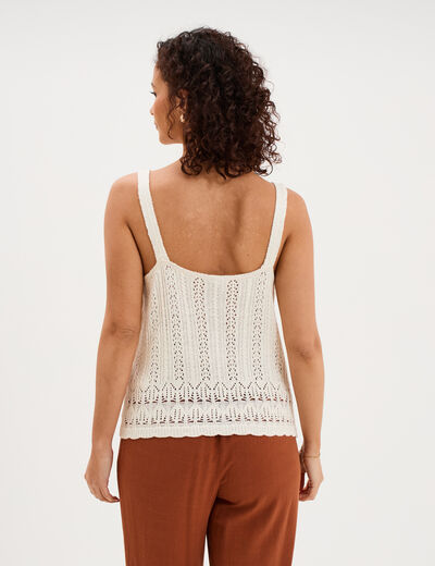 D&eacute;bardeur en maille crochet avec boutons ecru femme