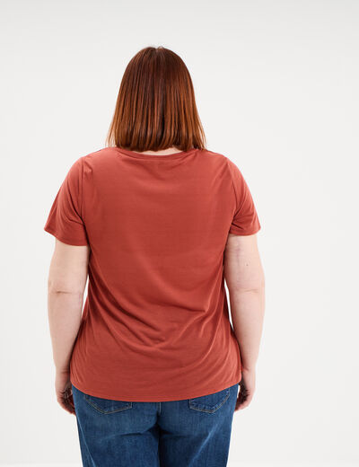 T-shirt manches courtes col V vieux rose femme grande taille