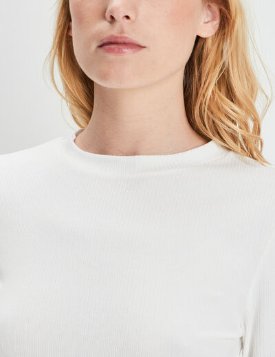 T-shirt côtelé manches longues blanc femme