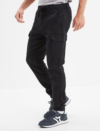 Pantalon cargo slim stretch noir homme