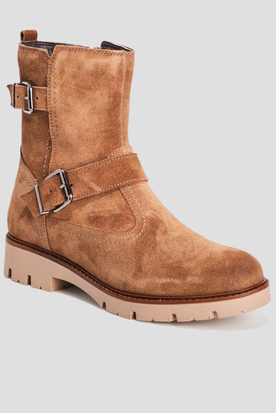Bottines en cuir aspect suédine camel fille