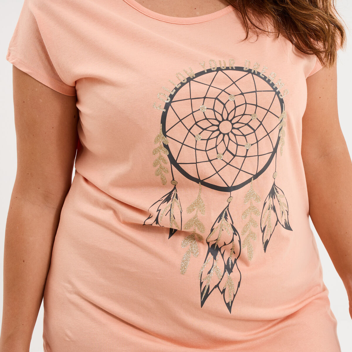 Chemise de nuit manches courtes rose clair femme grande taille
