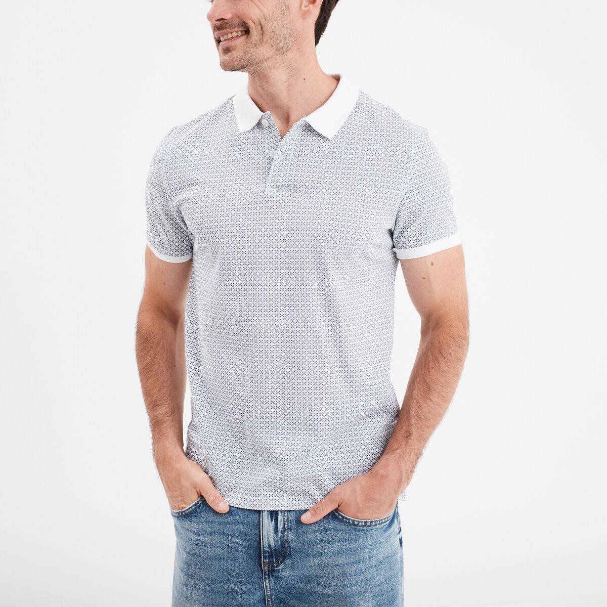 Polo droit manches courtes coton ecru homme