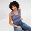 Débardeur coton bords dentelle bleu gris femme