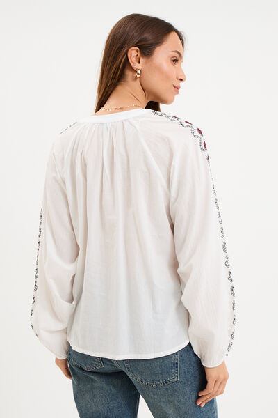 Blouse brod&eacute;e oversize coton blanc femme