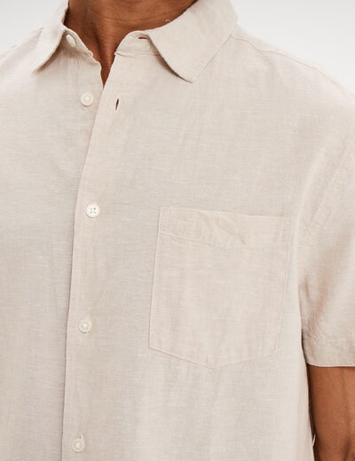 Chemise manches courtes lin m&eacute;lang&eacute; gris clair homme
