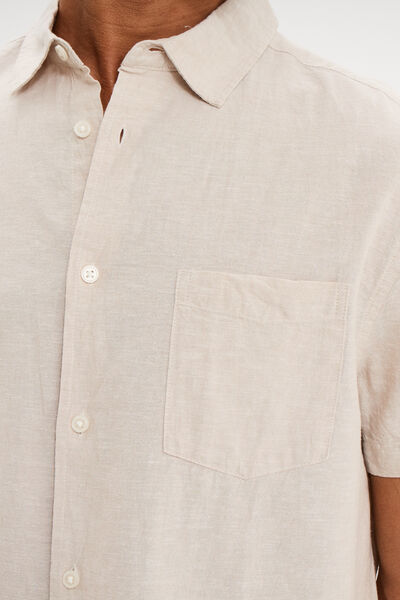 Chemise manches courtes lin m&eacute;lang&eacute; gris clair homme