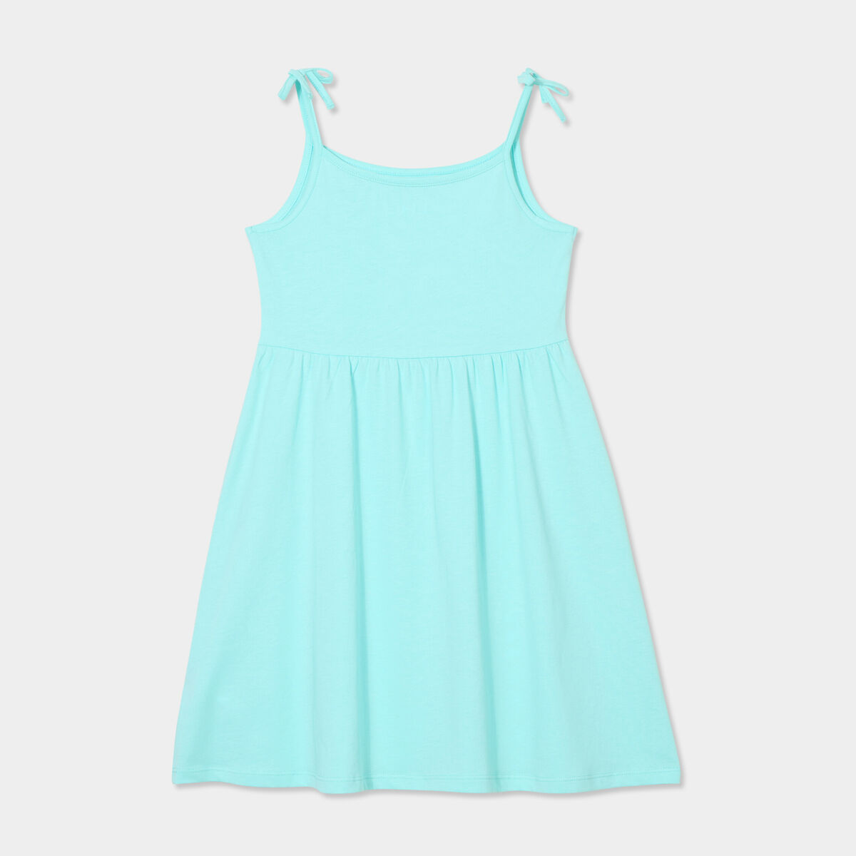 Robe courte bretelles nou&eacute;es &eacute;vas&eacute;e bleu turquoise fille