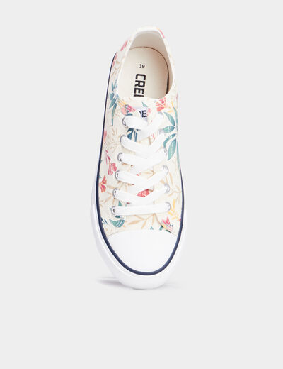 Tennis basses en toile &agrave; lacets multicolore femme