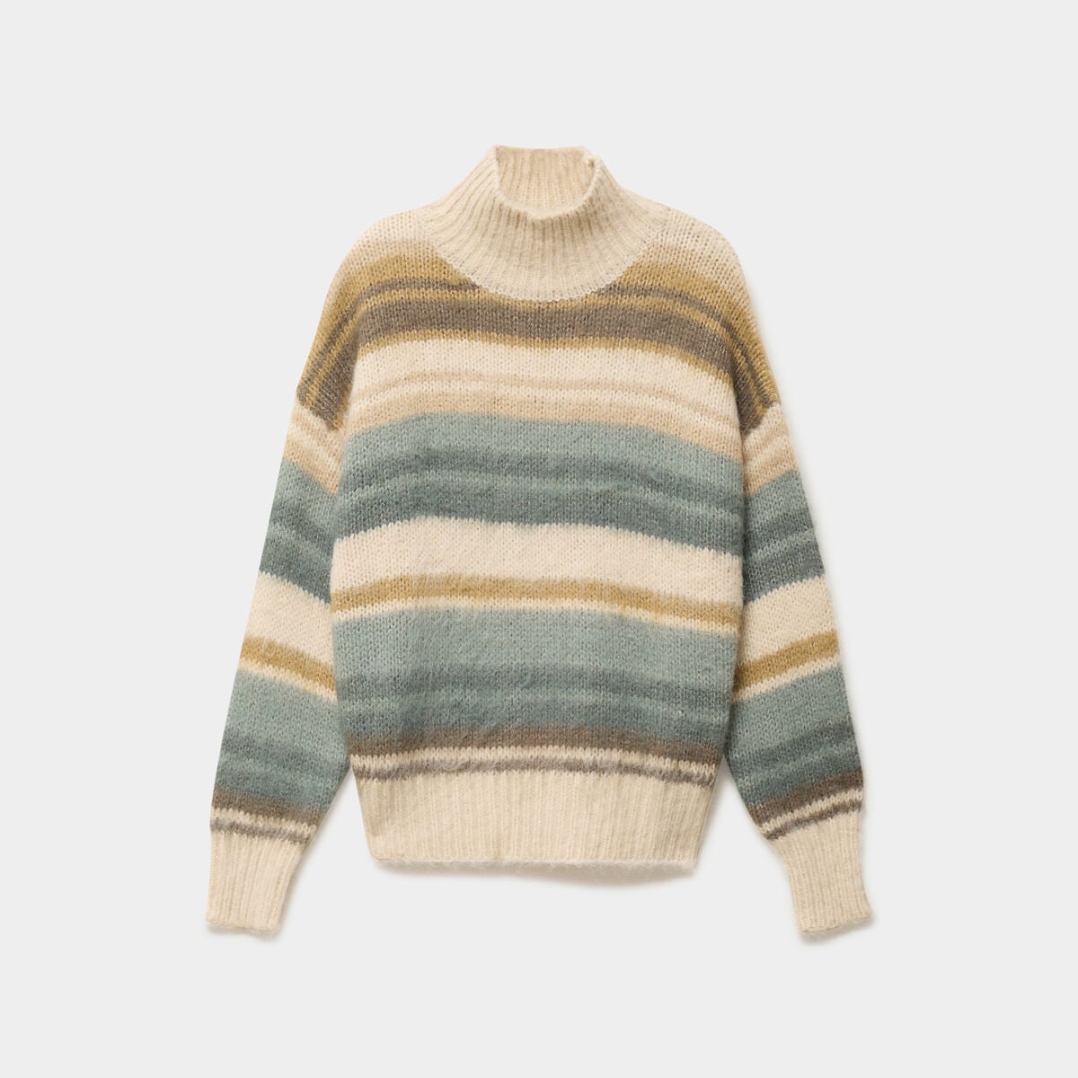 Pull col montant manches longues vert olive femme