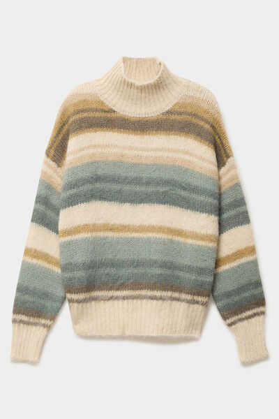 Pull col montant manches longues vert olive femme