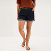 Short chino mom en jean ceintur&eacute; denim brut femme