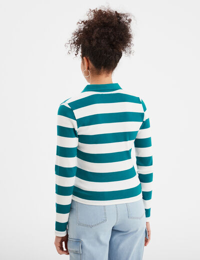 T-shirt col polo manches longues Creeks vert émeraude femme