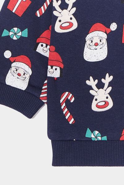 Sweat de Noël épaule boutonnée col rond bleu marine bébé garçon