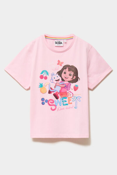 T-shirt coton Dora l'exploratrice rose fille