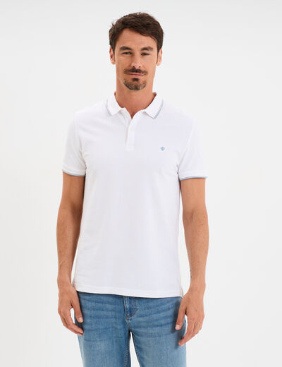 Polo manches courtes bords contrastés blanc homme