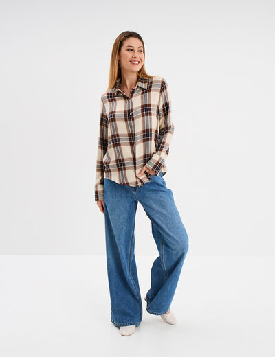 Chemise oversize manches longues beige femme