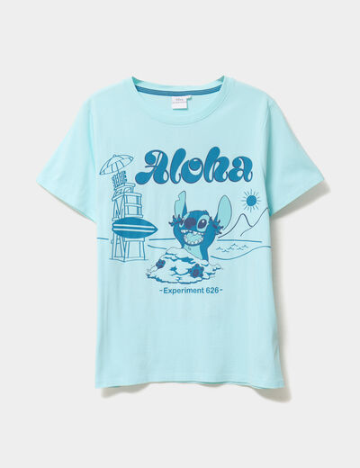 T-shirt manches courtes coton Stitch bleu turquoise femme