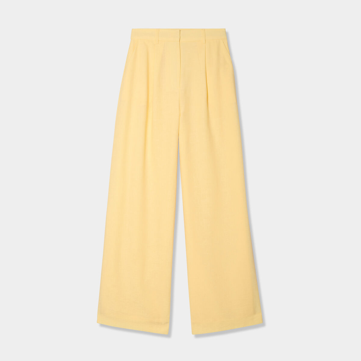 Pantalon large avec pinces jaune clair femme