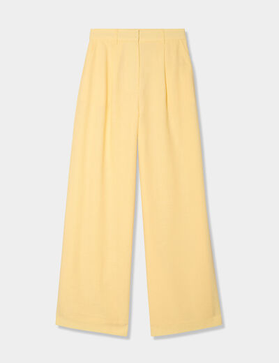 Pantalon large avec pinces jaune clair femme
