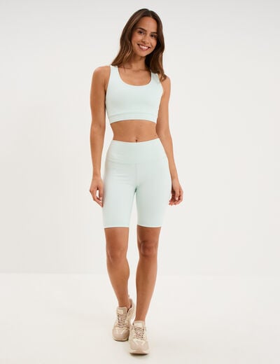 Short cycliste de sport taille haute bleu turquoise femme
