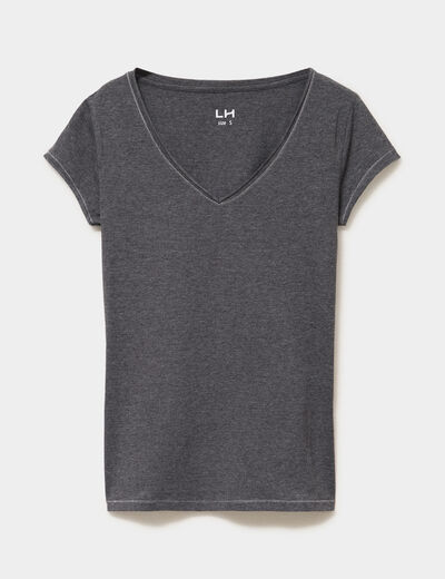 T-shirt manches courtes gris fonc&eacute; femme