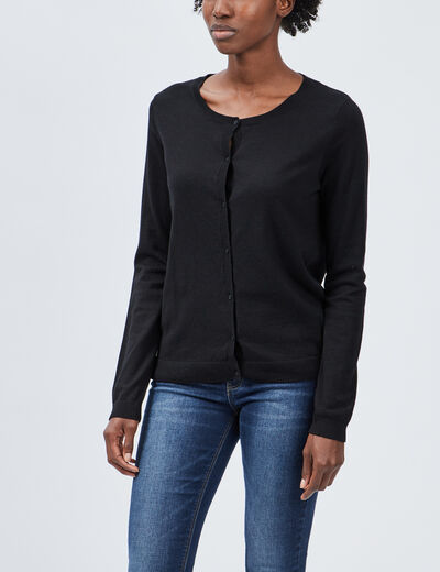 Gilet manches longues boutonné col rond noir femme