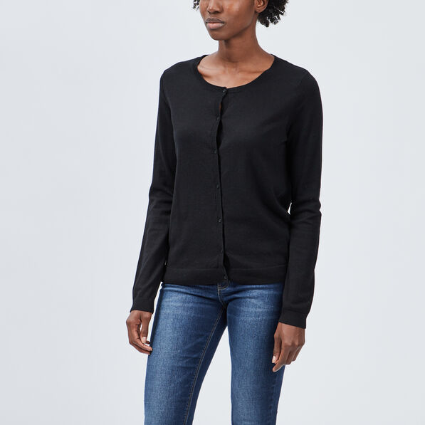Gilet manches longues boutonné col rond noir femme