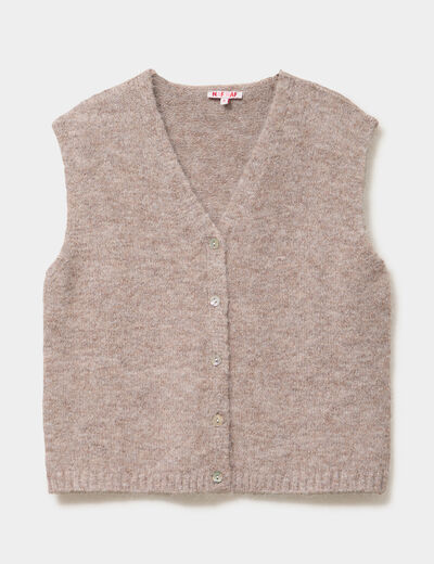Gilet sans manches col V boutonn&eacute; beige femme