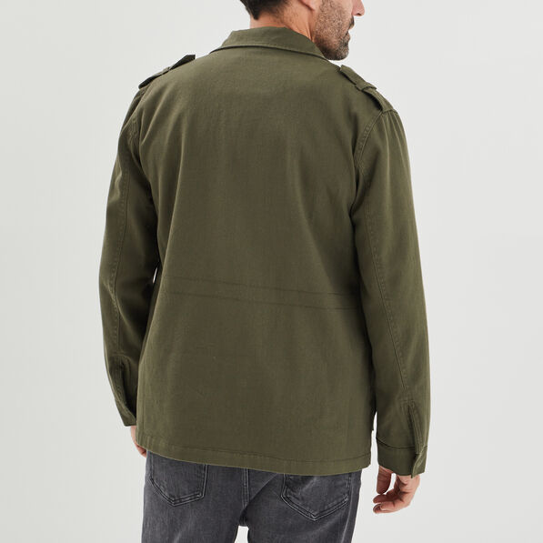 Veste droite col montant vert kaki homme