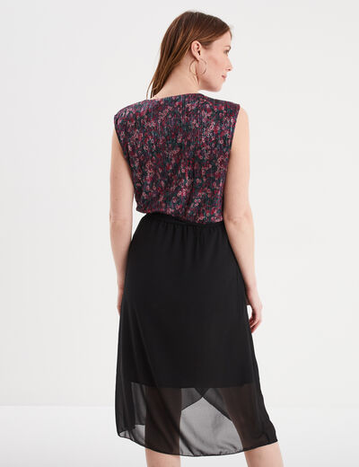 Robe fluide col cache-coeur ceinturée noir femme
