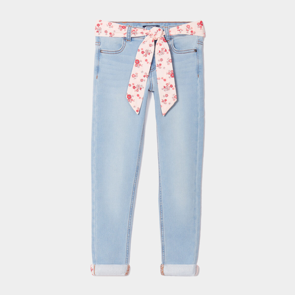 Jeans type skinny avec ceinture foulard denim double stone fille