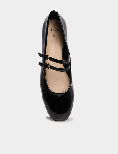 Ballerines bout carr&eacute; brides ajustables noir femme
