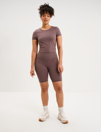 T-shirt de sport court ajust&eacute; mauve femme