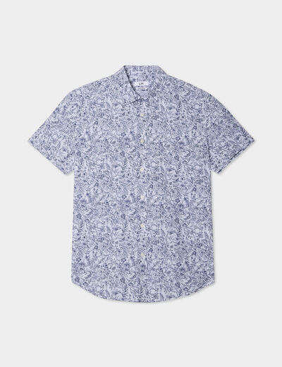 Chemise droite manches courtes coton ecru homme
