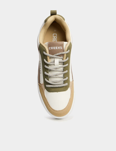 Tennis basses &agrave; lacets vert kaki femme