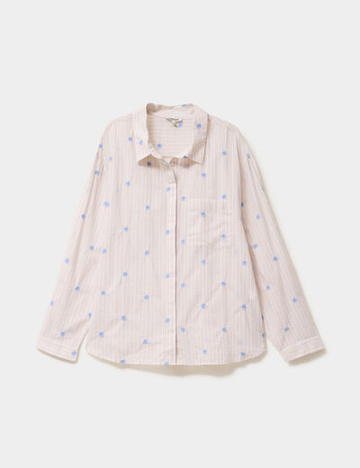 Chemise brod&eacute;e 1 poche manches longues sable femme grande taille