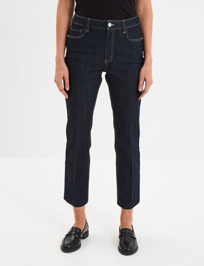 Jeans droit taille haute 5 poches denim brut femme