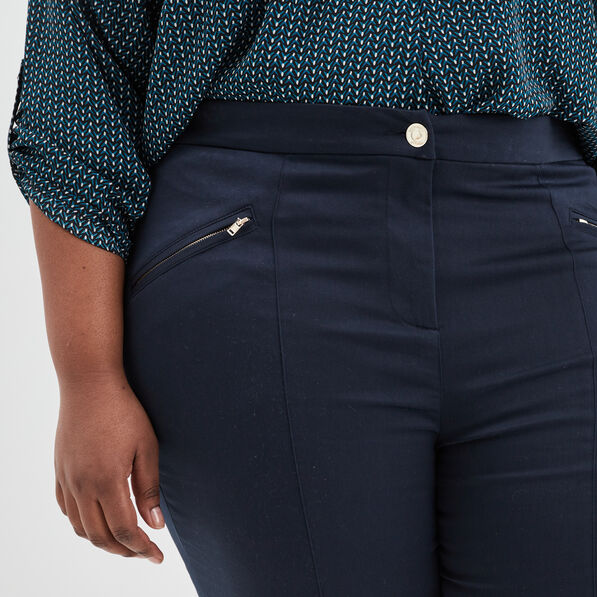 pantalon regular details zippes bleu fonce femmegt Pantalon regular détails zippés bleu foncé femme grande taille