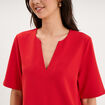 Robe courte col en V manches courtes rouge femme