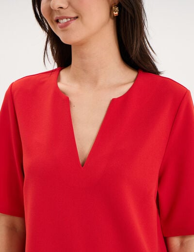 Robe courte col en V manches courtes rouge femme
