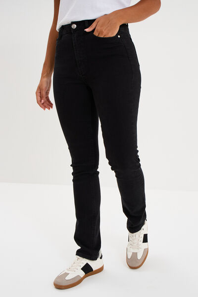 Jeans slim taille haute denim noir femme