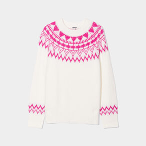 Pull jacquard col rond Creeks blanc femme