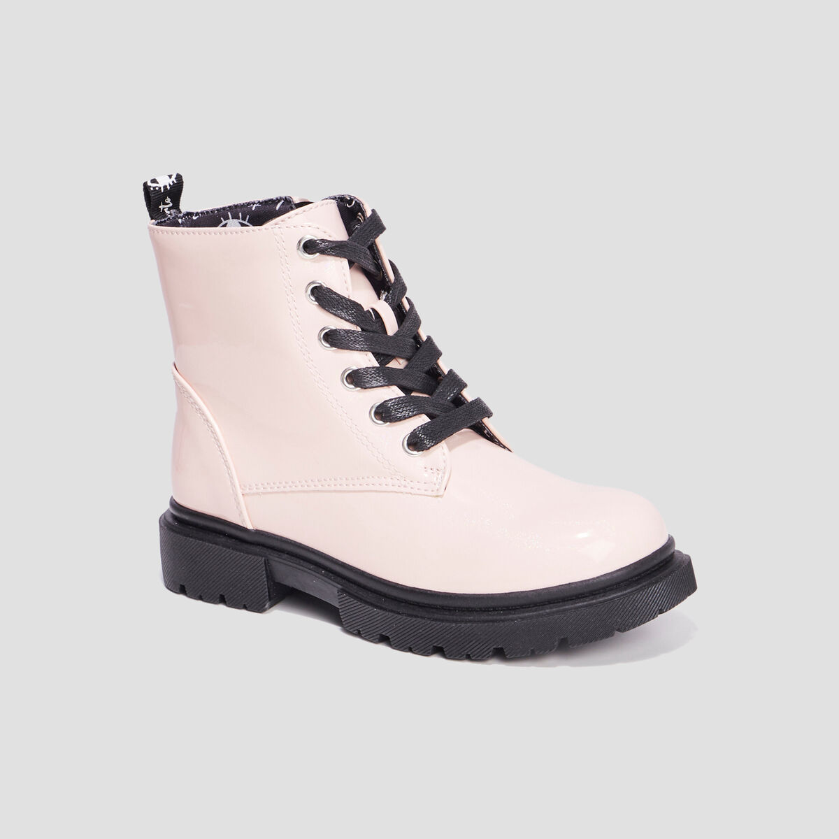 Bottines crantées zippées à paillettes rose fille