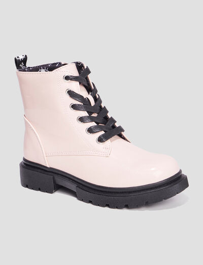 Bottines crantées zippées à paillettes rose fille