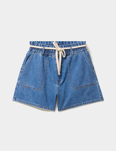 Short mom en jean ceinture cordon denim stone femme