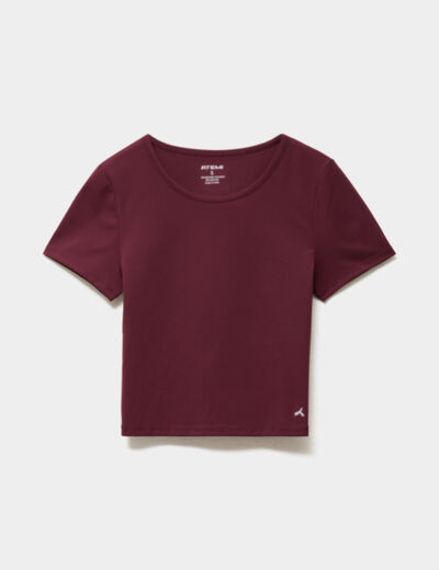 T-shirt de sport court ajust&eacute; violet fonc&eacute; femme