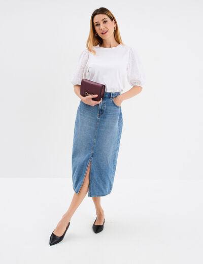 T-shirt coton manches broderie anglaise blanc femme